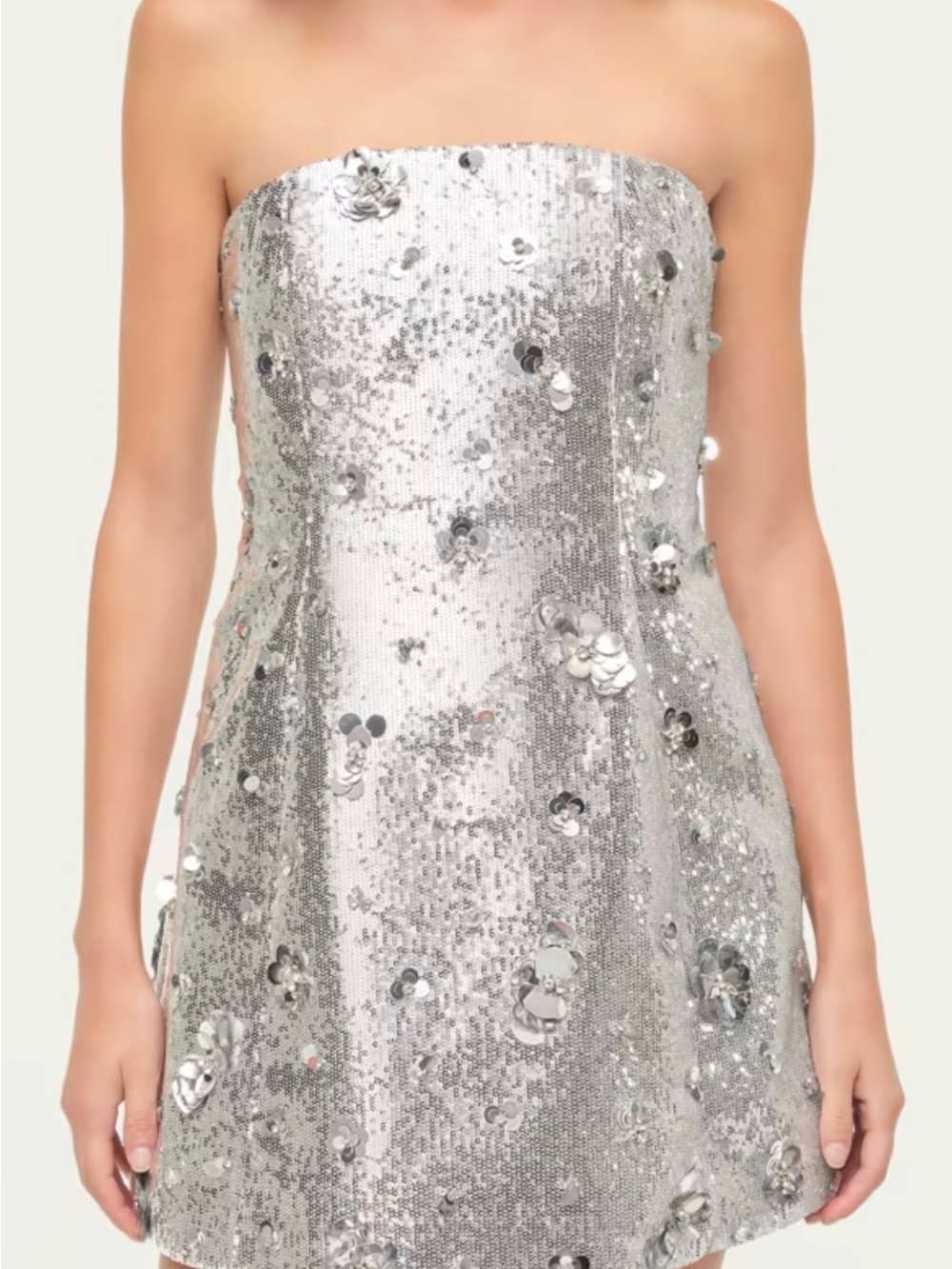 Strapless Silver Sequin Mini Dress